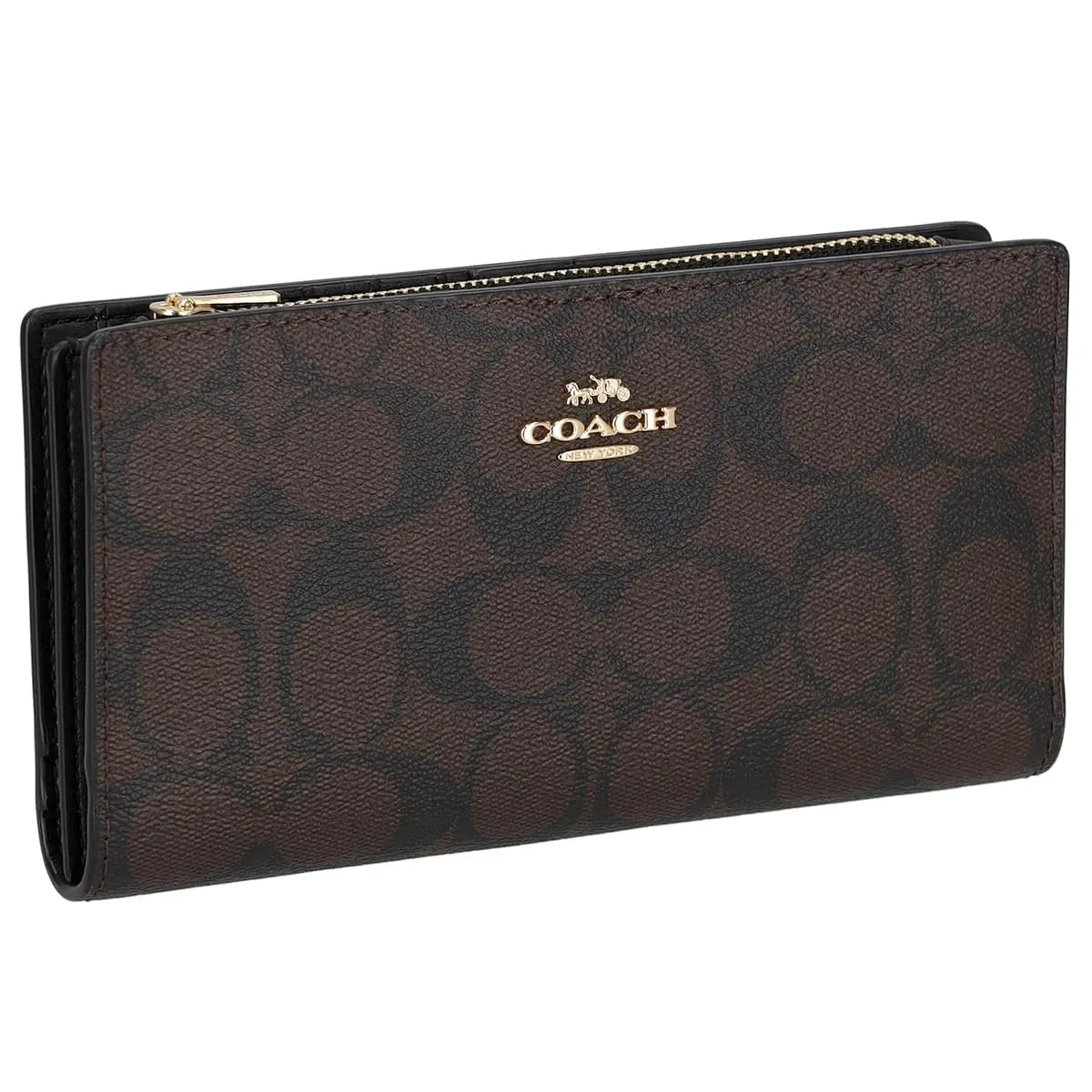 Coach Women’s Slim Signature Canvas Wallet in Dark Brown C8714 IMAA8