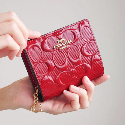 COACH Women’s Red Patent Signature Snap Wallet CV415