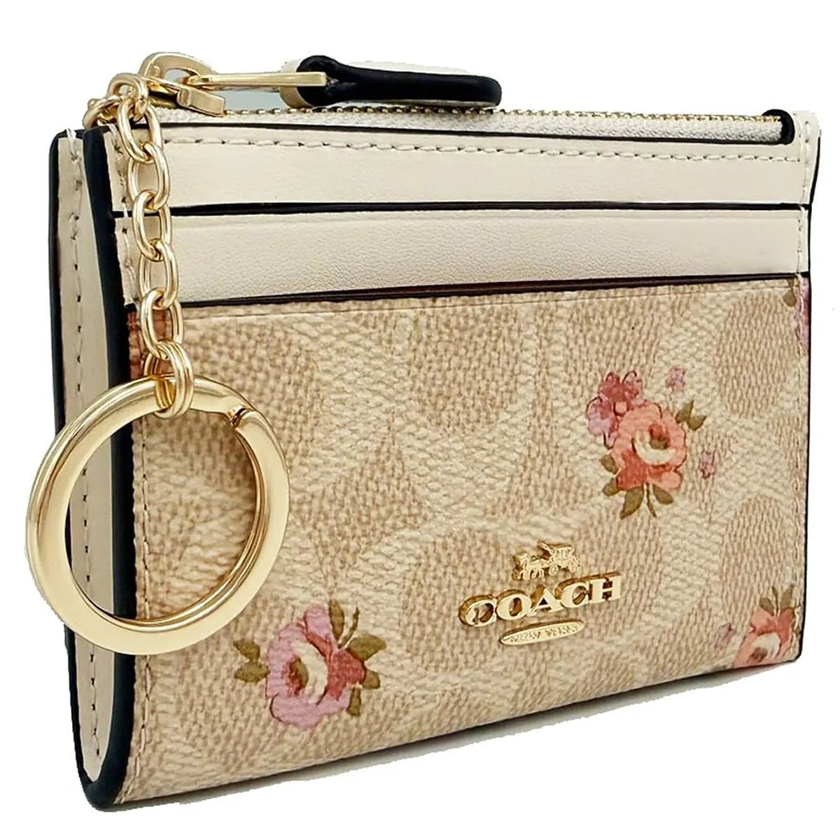 COACH Women’s Signature Card Holder CAR16 – Gold/Sand Multi
