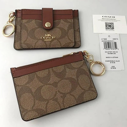 Coach Women’s Attachment Card Case in Signature Canvas Khaki Saddle C7398