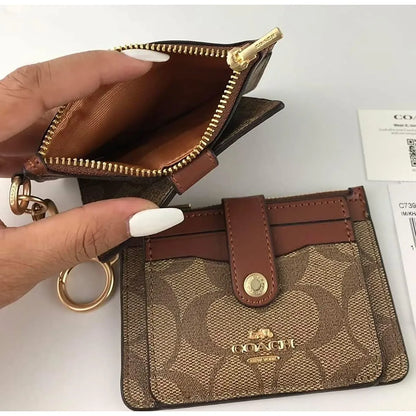 Coach Women’s Attachment Card Case in Signature Canvas Khaki Saddle C7398