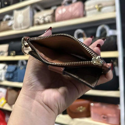 Coach Women’s Attachment Card Case in Signature Canvas Khaki Saddle C7398