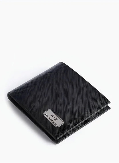 AX Black Leather Wallet & Keychain Set For Men