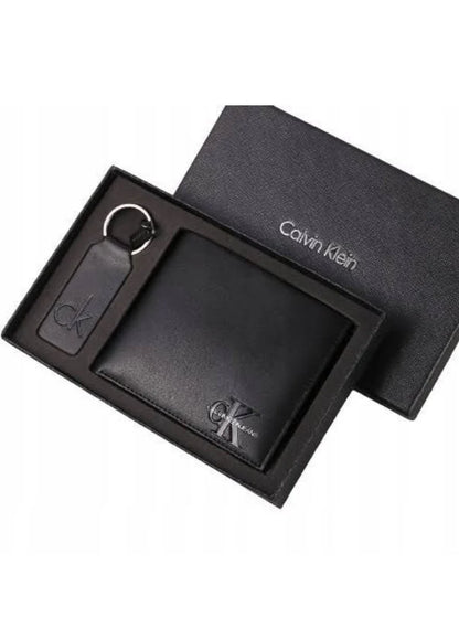 CK Black Leather Wallet & Keychain Set For Men
