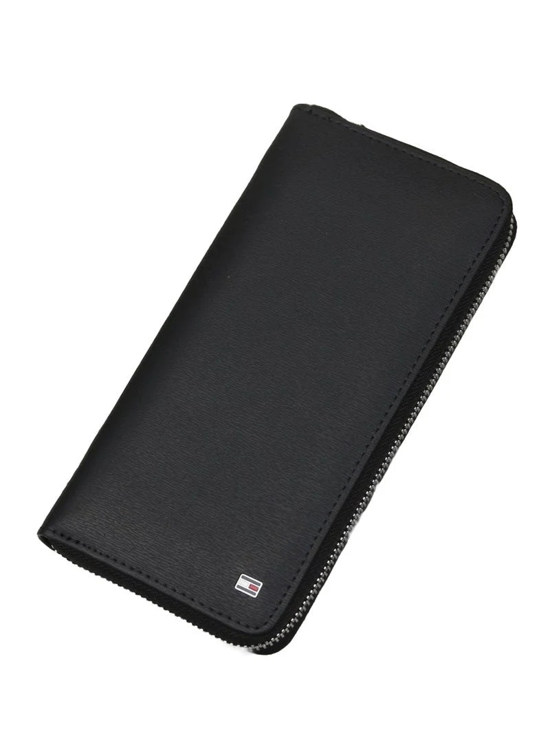 TH Long Black Leather Wallet For Men