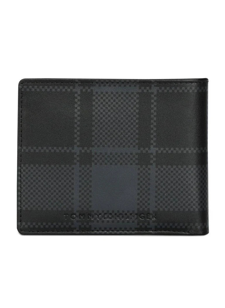 TH Black Checkered Wallet For Men