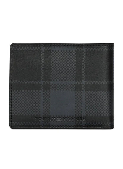 TH Black Checkered Wallet For Men