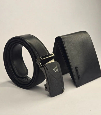 CK Black Leather Wallet-Belt Set For Men