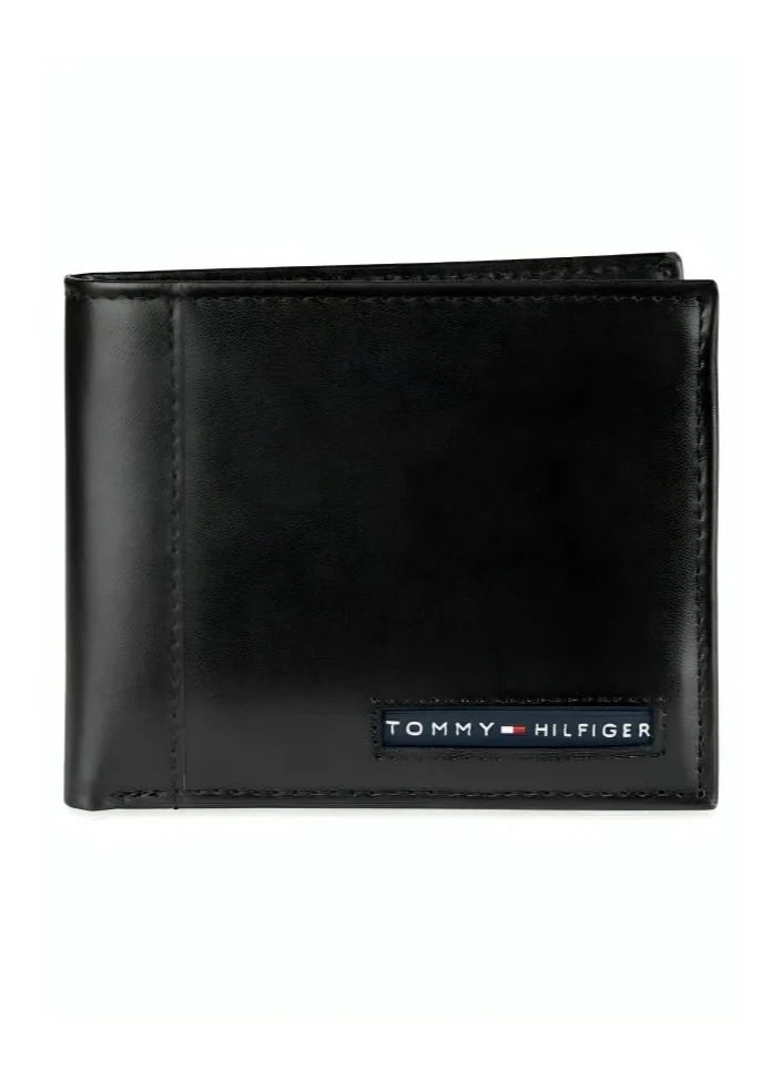TH Black Leather Bifold Wallet For Men