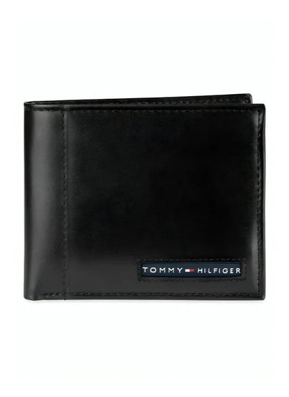 TH Black Leather Bifold Wallet For Men