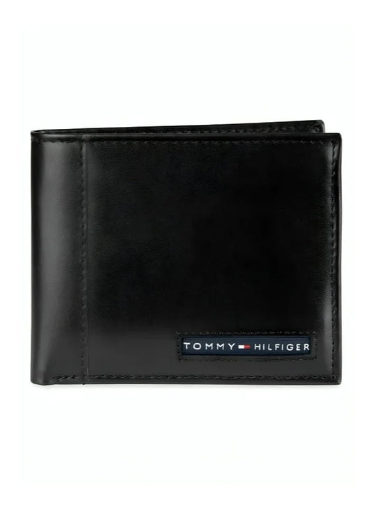 TH Black Leather Bifold Wallet For Men