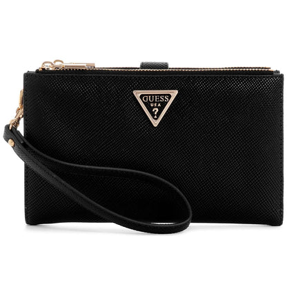 Guess Black Saffiano Leather Women’s Wristlet Wallet Organizer with Gold Hardware