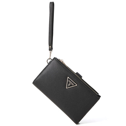 Guess Black Saffiano Leather Women’s Wristlet Wallet Organizer with Gold Hardware