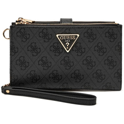 Guess Logo Print Women’s Wristlet Wallet Organizer in Black with Gold Hardware