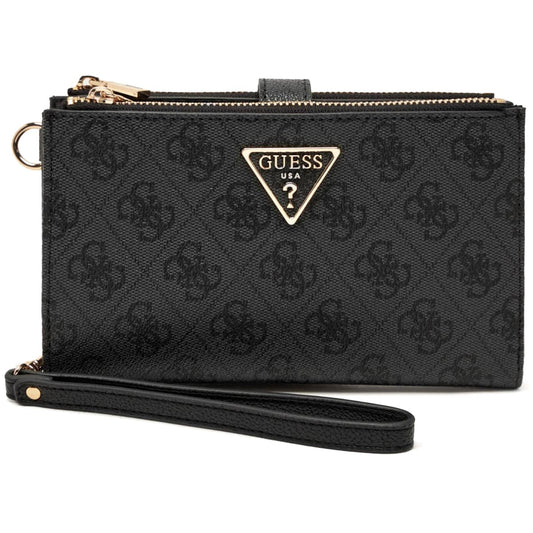 Guess Logo Print Women’s Wristlet Wallet Organizer in Black with Gold Hardware