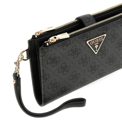 Guess Logo Print Women’s Wristlet Wallet Organizer in Black with Gold Hardware