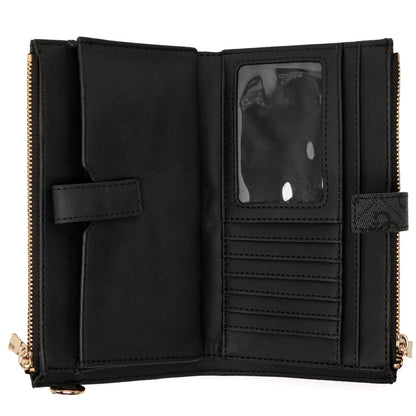 Guess Logo Print Women’s Wristlet Wallet Organizer in Black with Gold Hardware