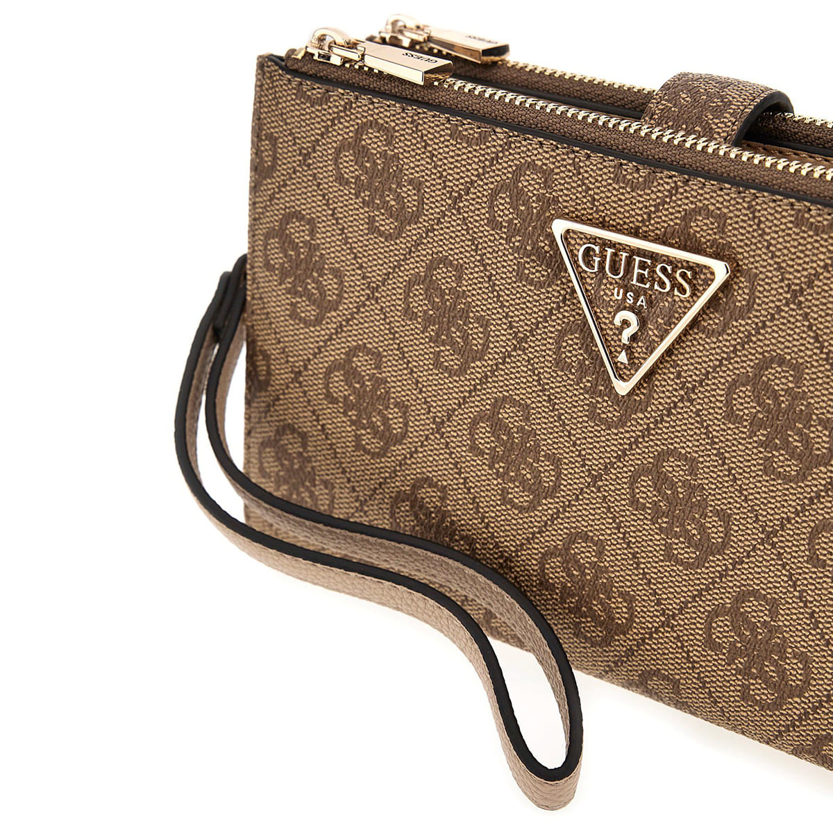 Guess Logo Print Women’s Wristlet Wallet Organizer with Gold Triangle Hardware