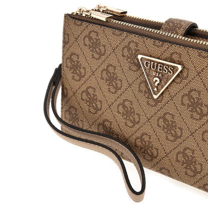 Guess Logo Print Women’s Wristlet Wallet Organizer with Gold Triangle Hardware