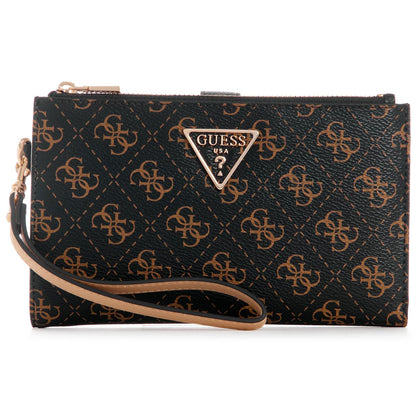 Guess Dark Brown Logo Women’s Wristlet Wallet Organizer with Gold Hardware