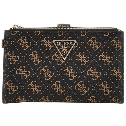 Guess Dark Brown Logo Women’s Wristlet Wallet Organizer with Gold Hardware