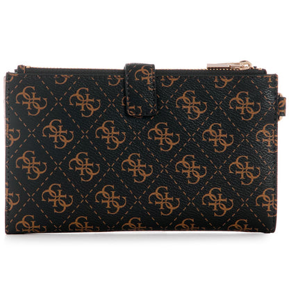 Guess Dark Brown Logo Women’s Wristlet Wallet Organizer with Gold Hardware