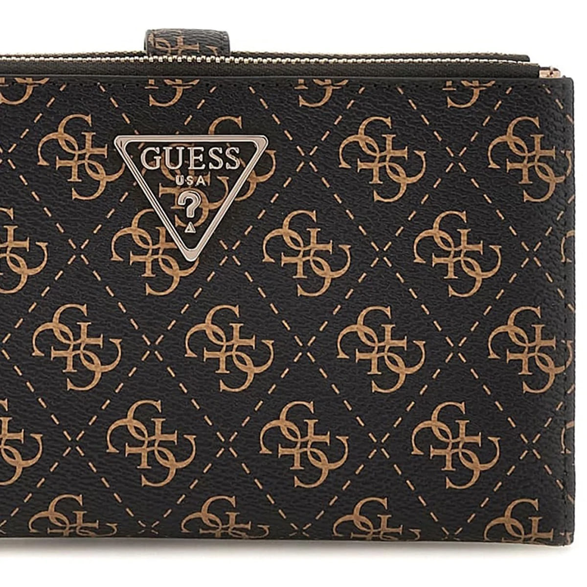 Guess Dark Brown Logo Women’s Wristlet Wallet Organizer with Gold Hardware