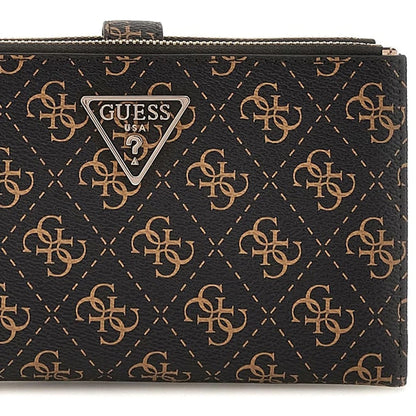 Guess Dark Brown Logo Women’s Wristlet Wallet Organizer with Gold Hardware