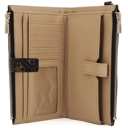Guess Dark Brown Logo Women’s Wristlet Wallet Organizer with Gold Hardware
