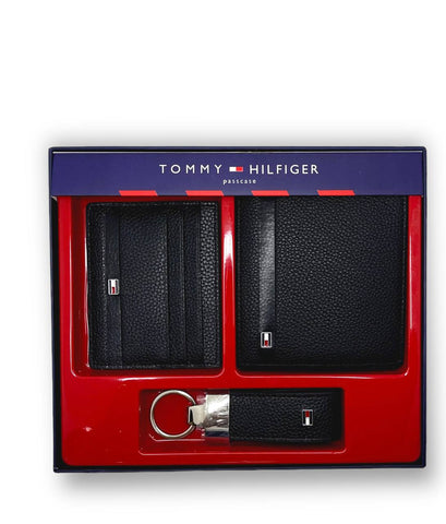 طقم محفظة وحافظة كروت وميدالية تومي هيلفيغر رجالي اسود