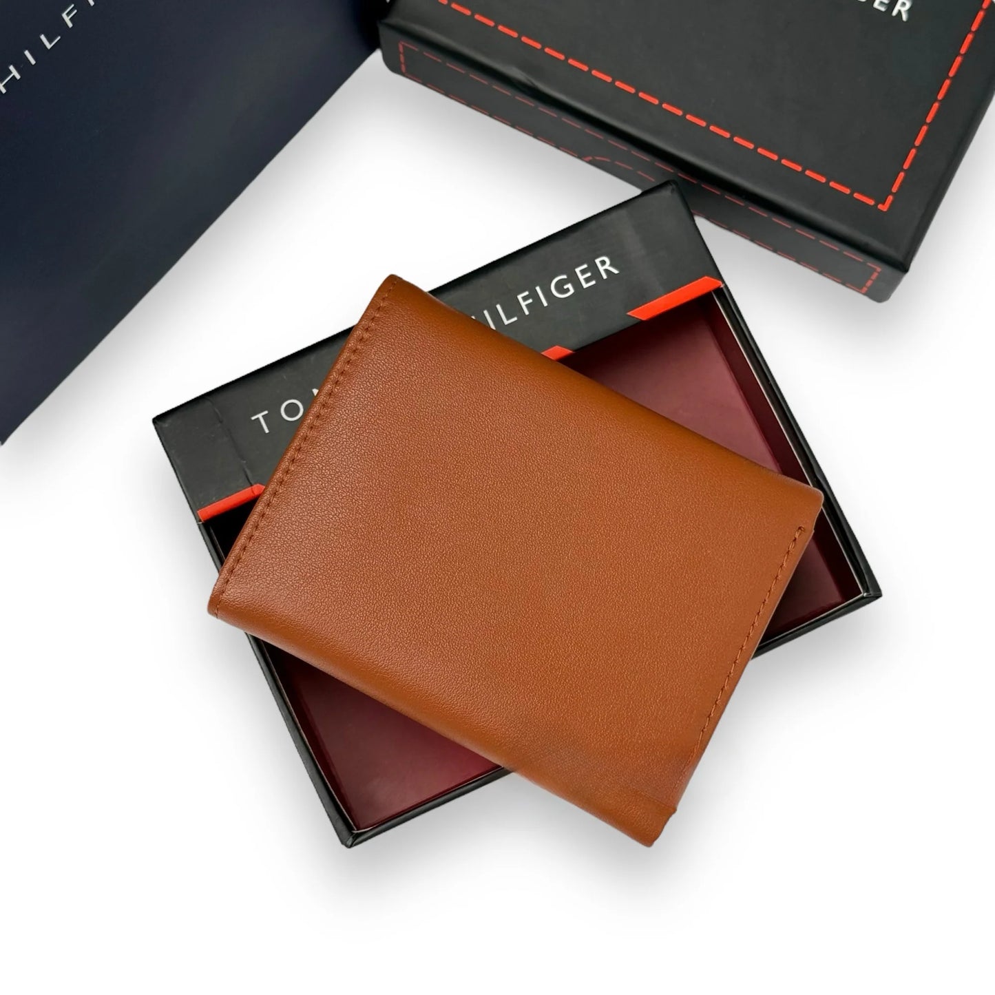 TH Camel Leather Trifold Wallet For Men