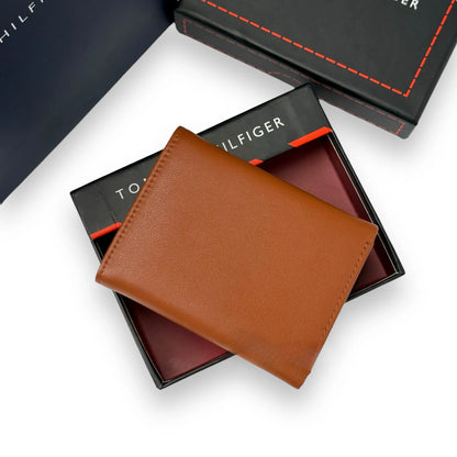 TH Camel Leather Trifold Wallet For Men