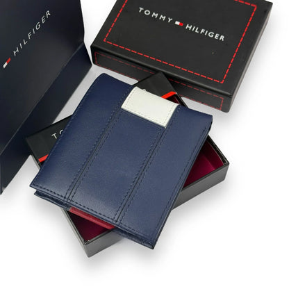 TH Navy Leather Bifold Wallet For Men