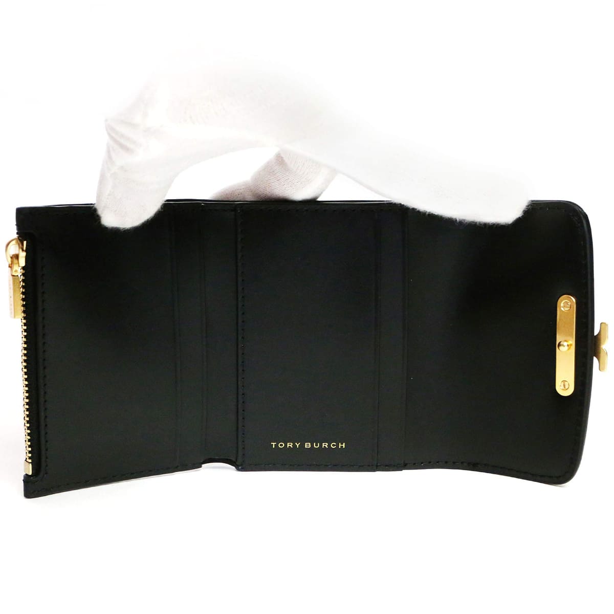 Tory Burch Black Leather Women’s Mini Wallet with Gold Logo