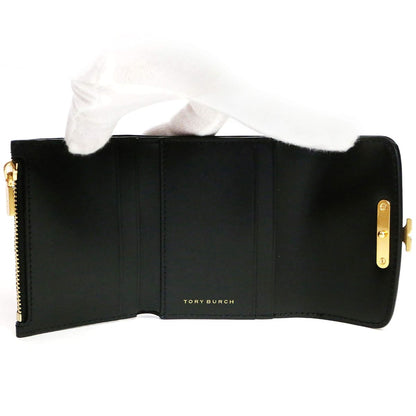 Tory Burch Black Leather Women’s Mini Wallet with Gold Logo