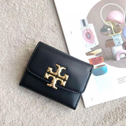 Tory Burch Black Leather Women’s Mini Wallet with Gold Logo