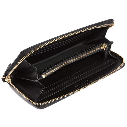 Tory Burch Black Leather Women’s Zip-Around Wallet with Large Gold Logo