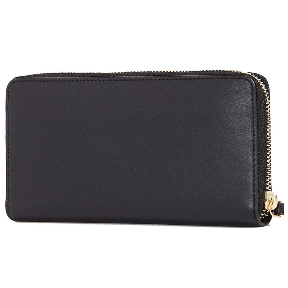 Tory Burch Black Leather Women’s Zip-Around Wallet with Large Gold Logo