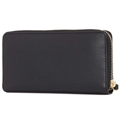 Tory Burch Black Leather Women’s Zip-Around Wallet with Large Gold Logo