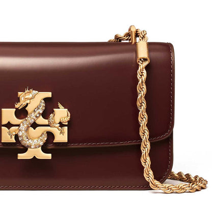 Tory Burch Burgundy Dark Red Women Shoulder Bag Eleanor Rectangular Bag 154785